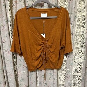 Every Linen Blend Ruched Front V-Neck Top Rust Brown NWT – Size M